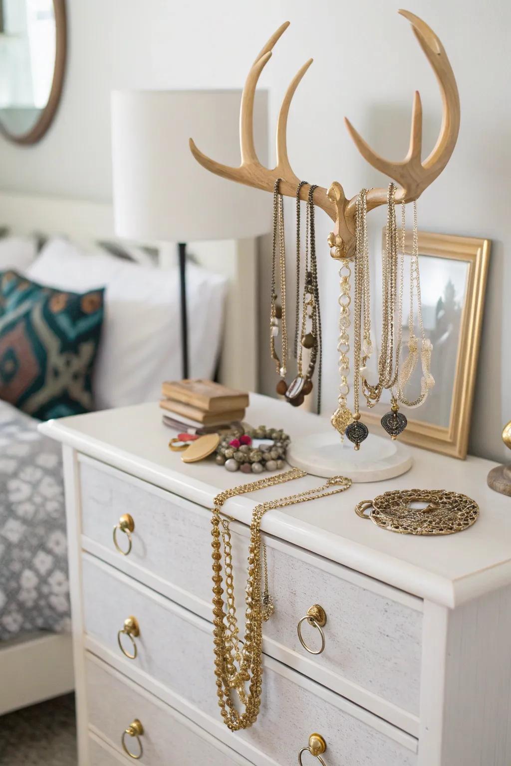 Keep your jewelry organized with an antler display.