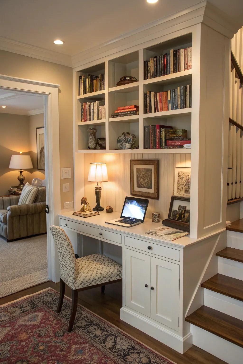 A built-in alcove desk making the most of a small space.