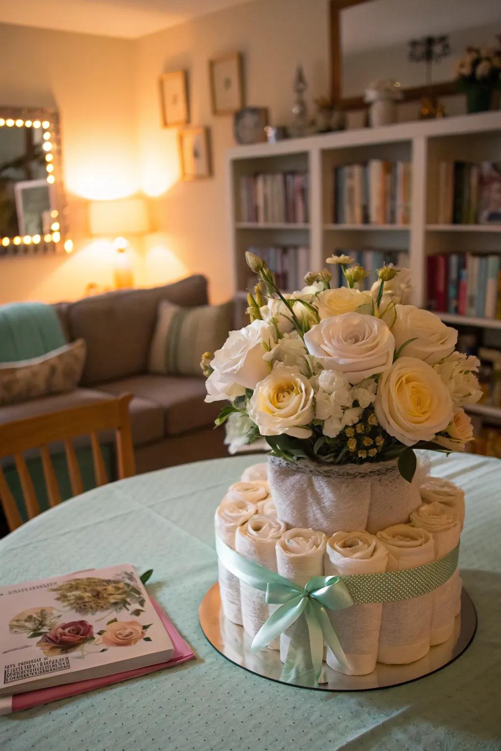 A blooming diaper bouquet: beauty and utility.