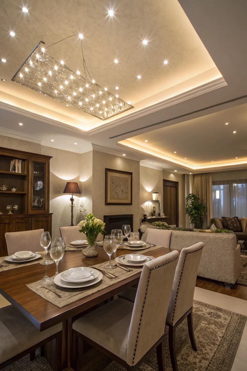 Dimmable lights allow you to customize your dining room's ambiance.