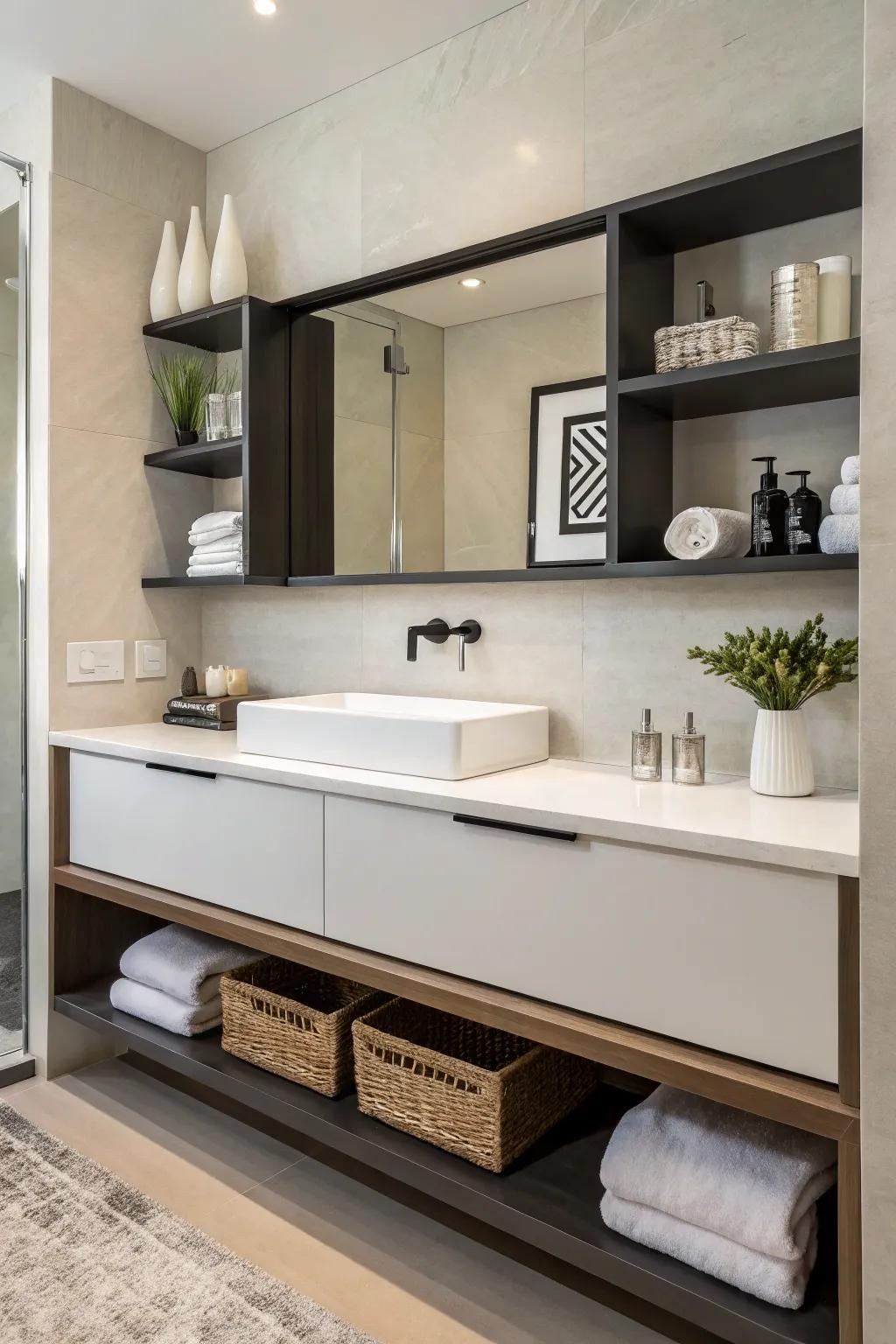 Floating vanities offer contemporary style and maximize space.