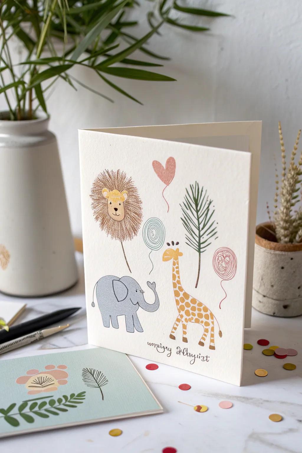 Unleash creativity with fingerprint animals! Craft adorable birthday cards that captivate with simplicity and charm.