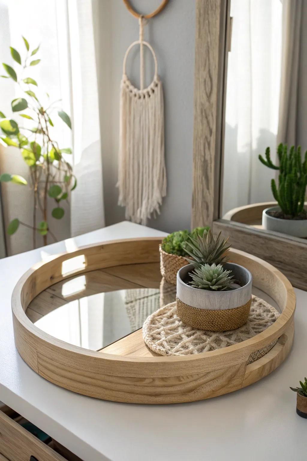 Elevate your coffee table decor with a mirrored tray that captures light and elegance.