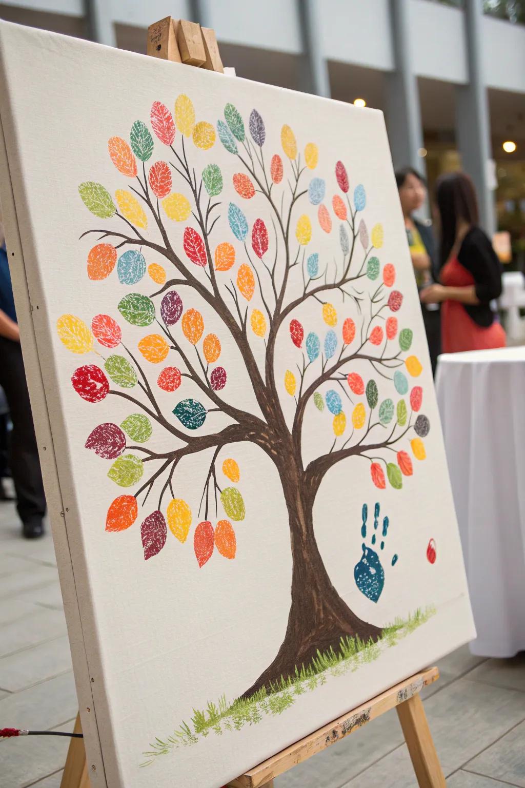 A unique family tree artwork created with thumbprints.