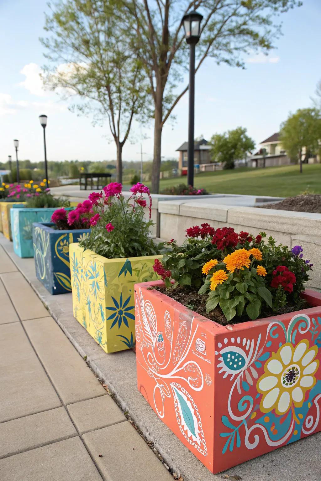 Stenciled cinder block planters bring a bold statement to any garden.