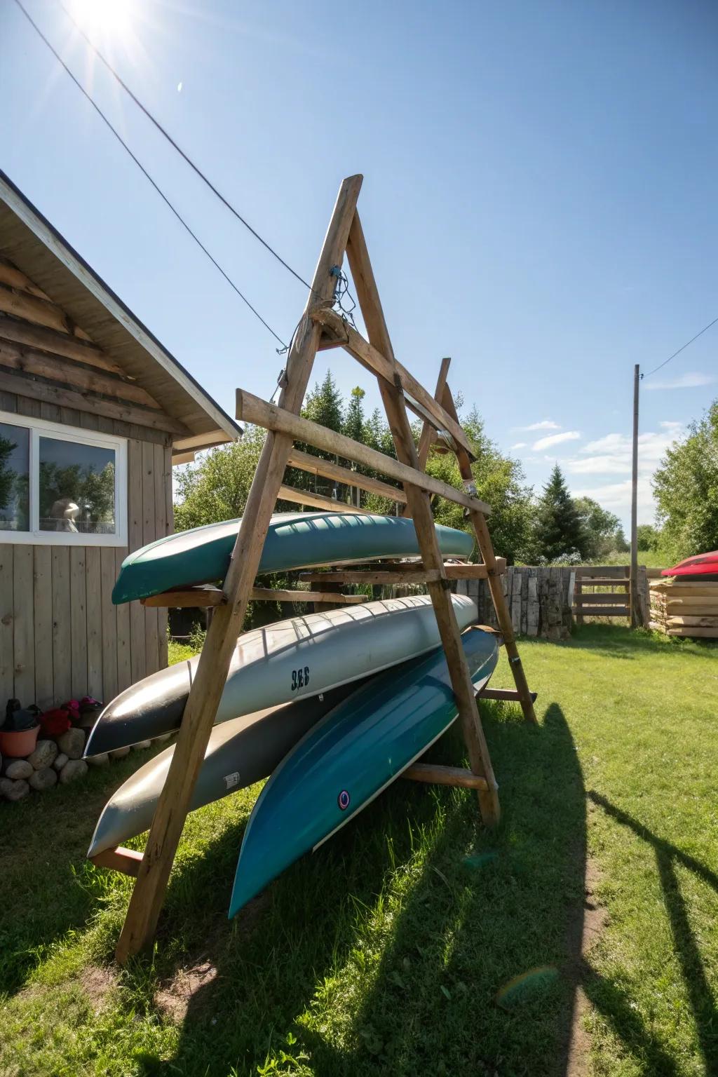 An A-frame rack makes outdoor storage a breeze.