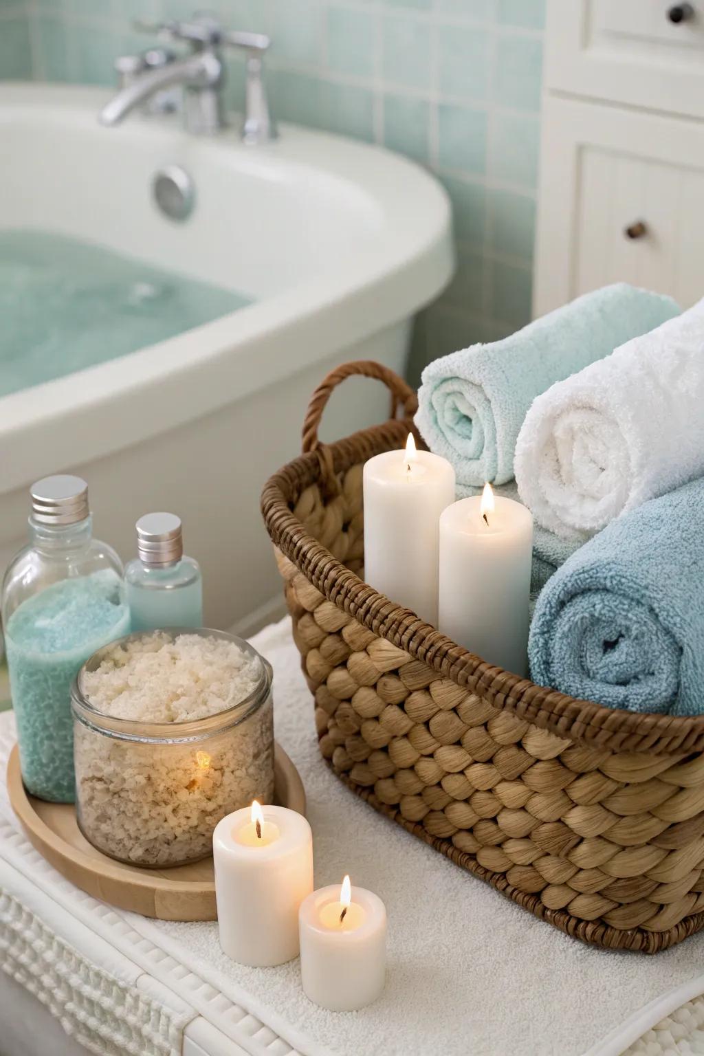 A soothing spa basket to help the newlyweds relax and rejuvenate.