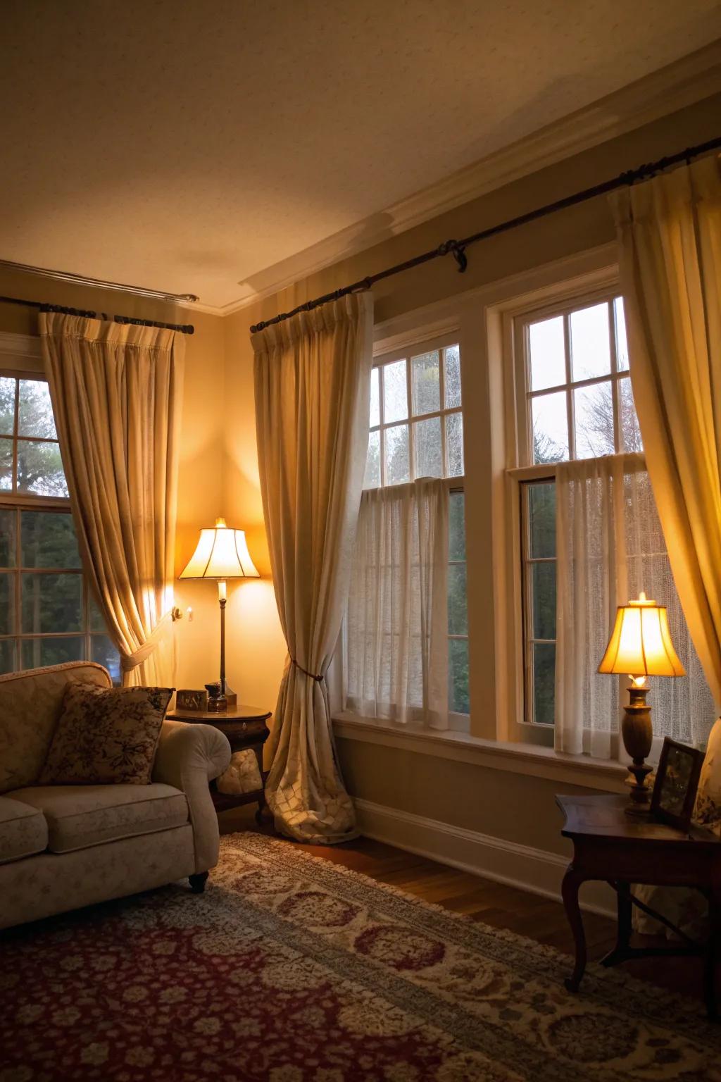 Heavy curtains add warmth and style to any room.