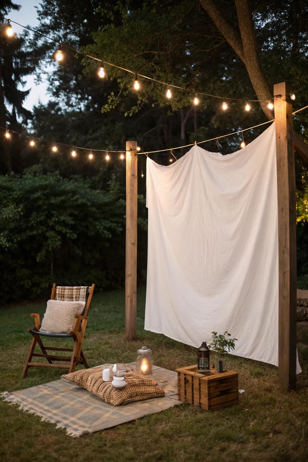 Transform your backyard into a magical outdoor cinema with minimalist charm and Boho flair.