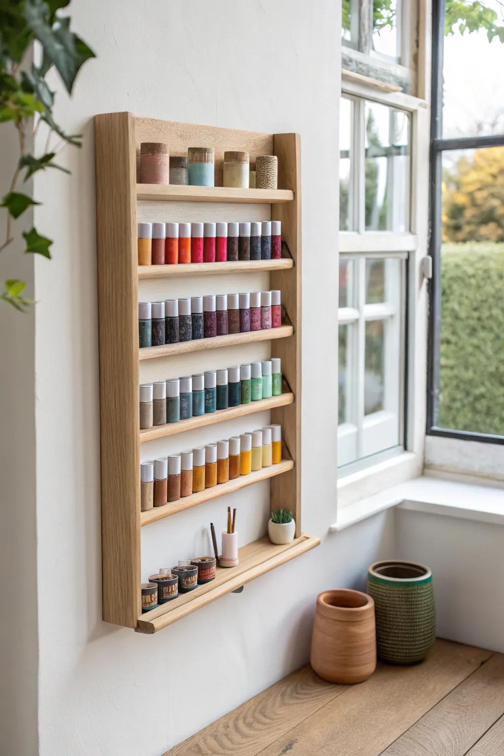 Elevate your studio with a beautifully crafted, minimalist paint tube shelf—where organization meets art.