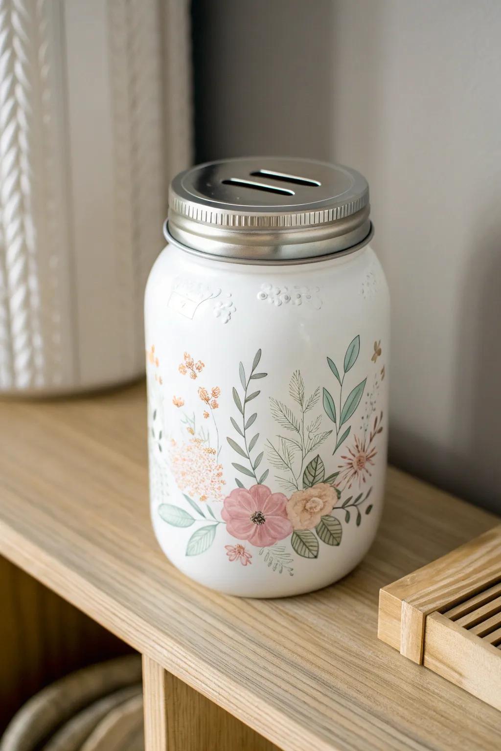 Transform a simple mason jar into a chic piggy bank that beautifully blends Scandinavian minimalism with boho charm.