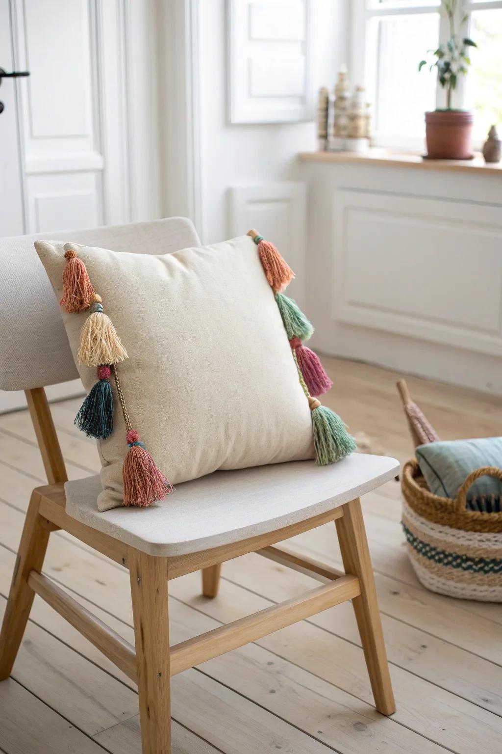 Elevate your space with tassel-trimmed pillows for a touch of playful elegance.