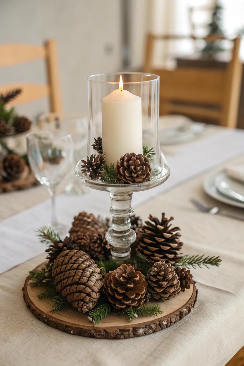 Elevate your table setting with these charming DIY pine cone candle holders—where simplicity meets natural elegance.