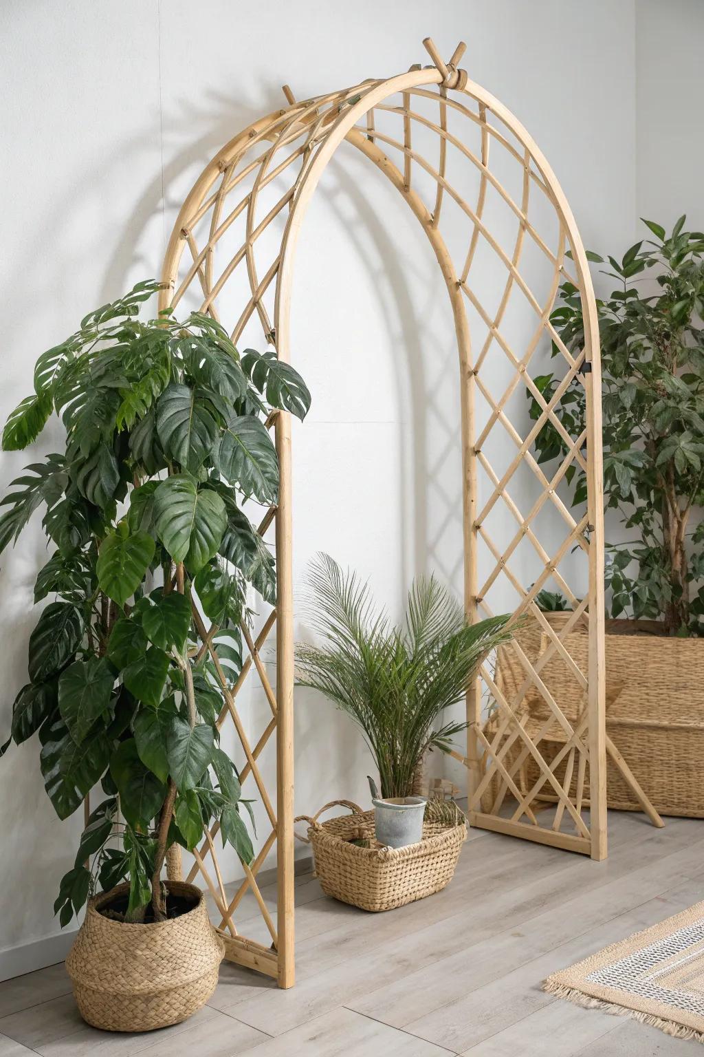 Embrace natural beauty with a handcrafted curved trellis that transforms any plant into a stunning focal point.