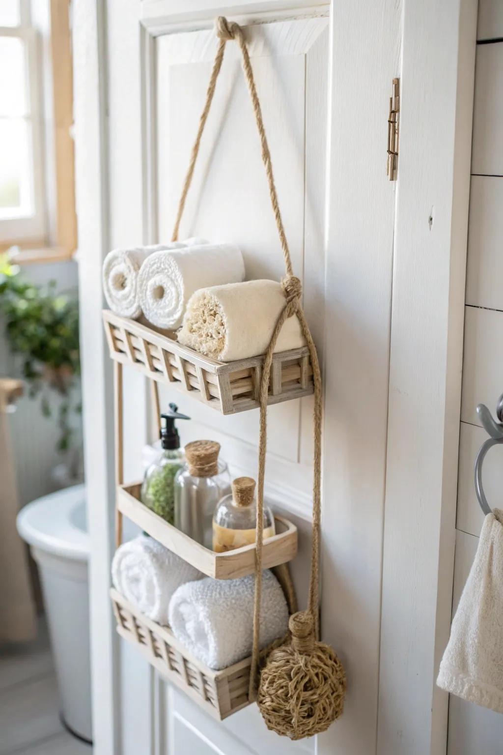 Elevate your shower space with a minimalist over-the-door organizer that blends simplicity and elegance.