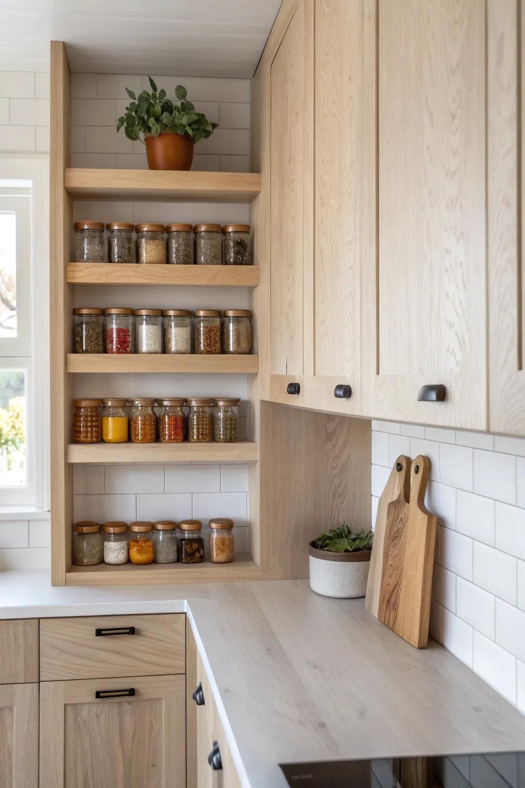 Transform your kitchen with a touch of rustic elegance using DIY mason jar spice racks. #ScandiBoho #KitchenInspiration