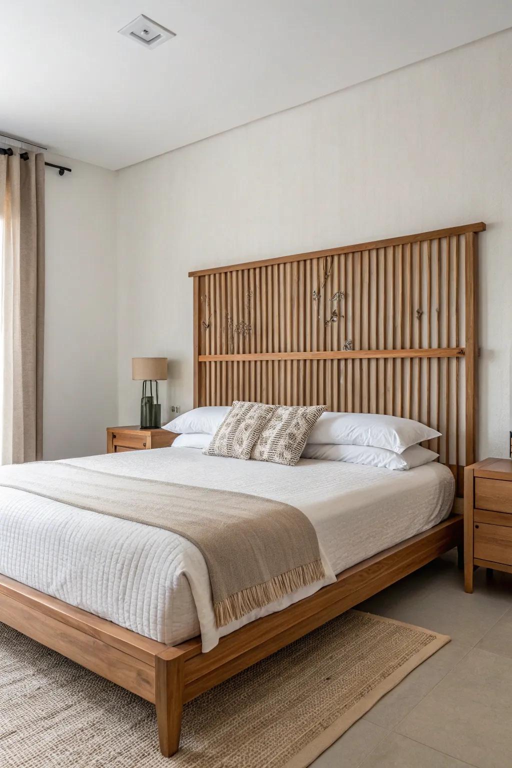 Sleek and modern: Wood slat headboard design.