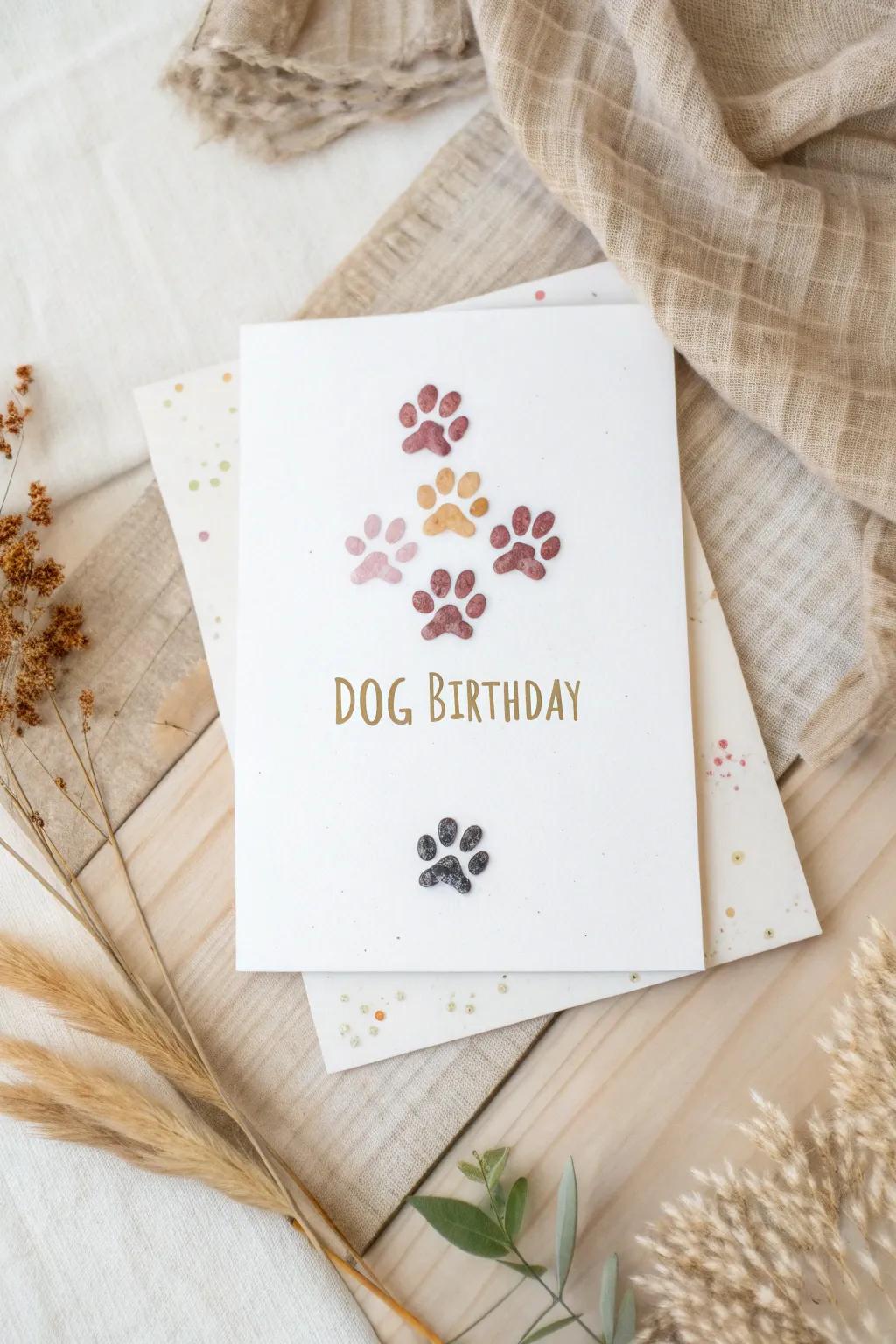 Capture the joy of your furry friend's birthday with this charming paw print design. 🐾🎉 #DogBirthdayCard #ScandiBohoStyle