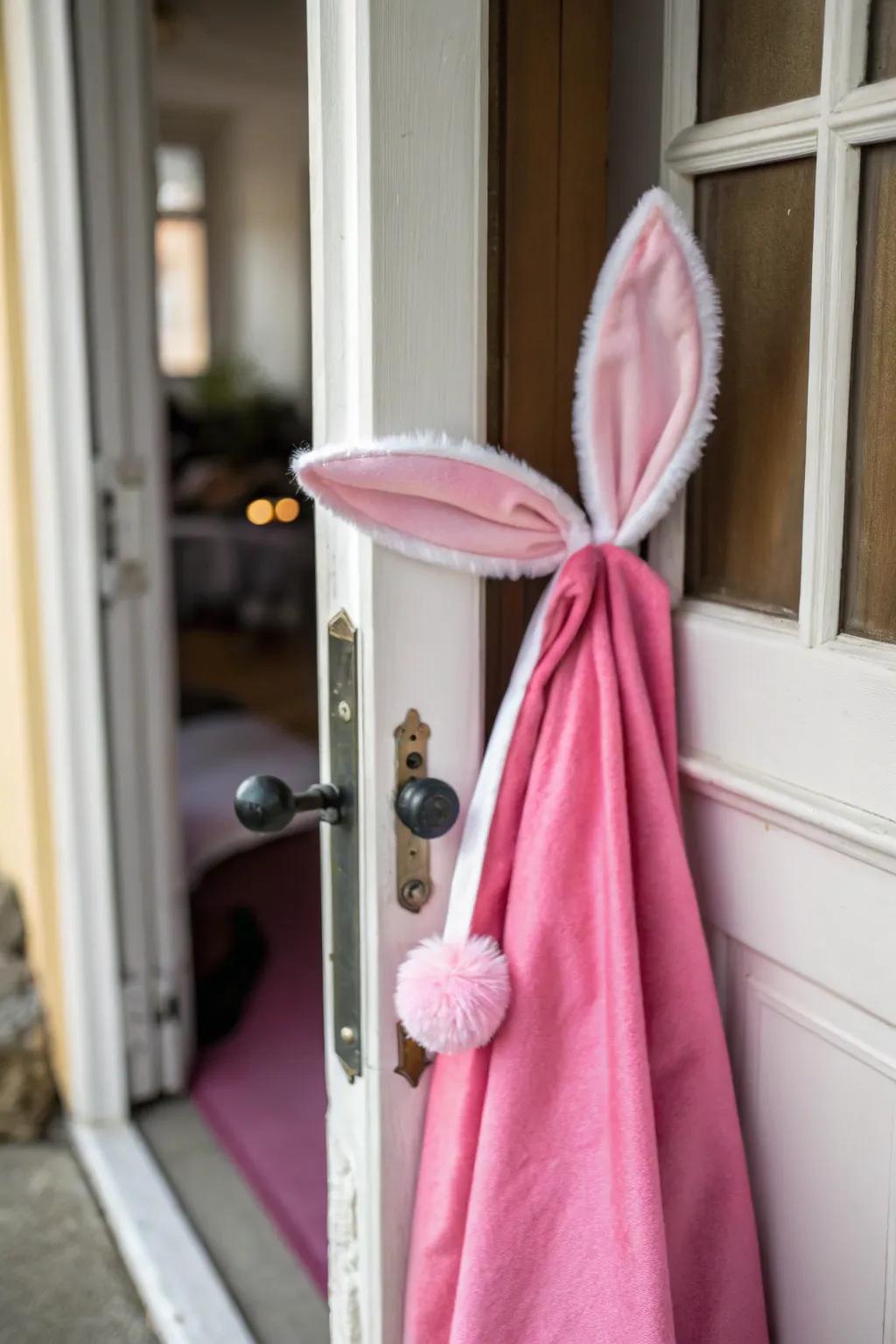 A door transformed into Ralphie's pink bunny suit for Christmas.