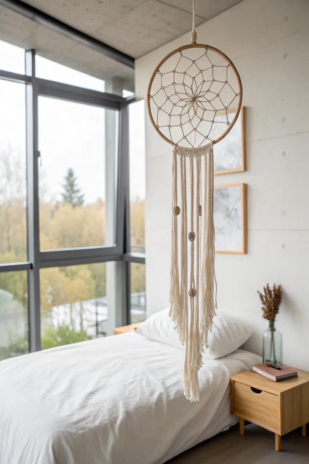 Embrace simplicity with this minimalist dream catcher, perfect for a serene environment.