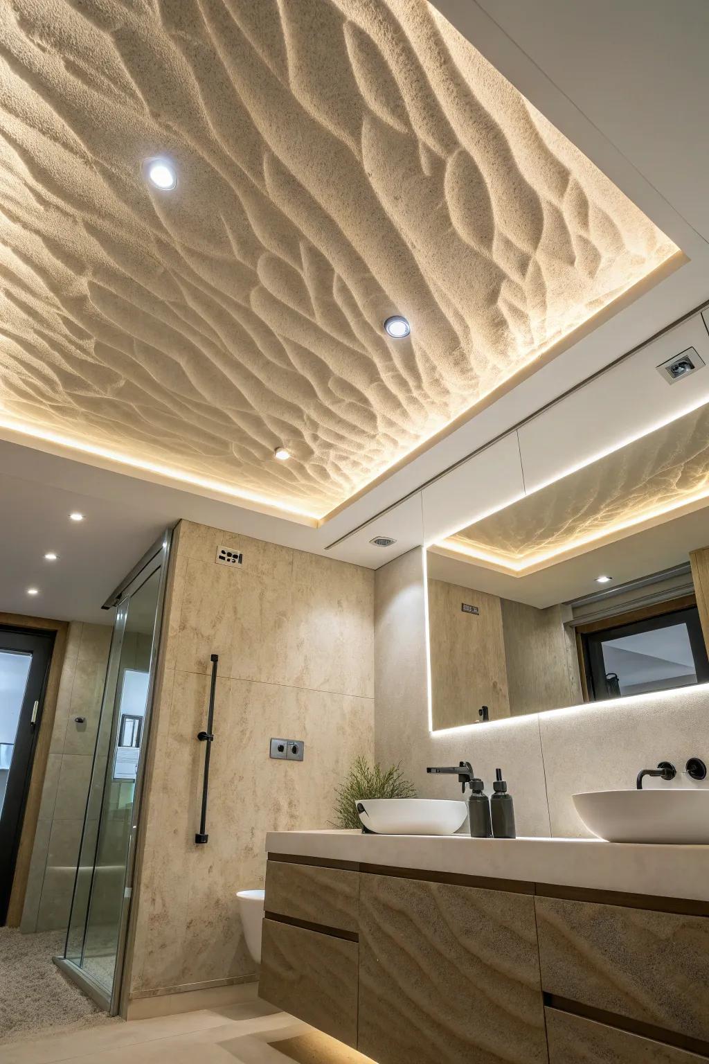 Spray sand texture adds subtle elegance to ceilings.