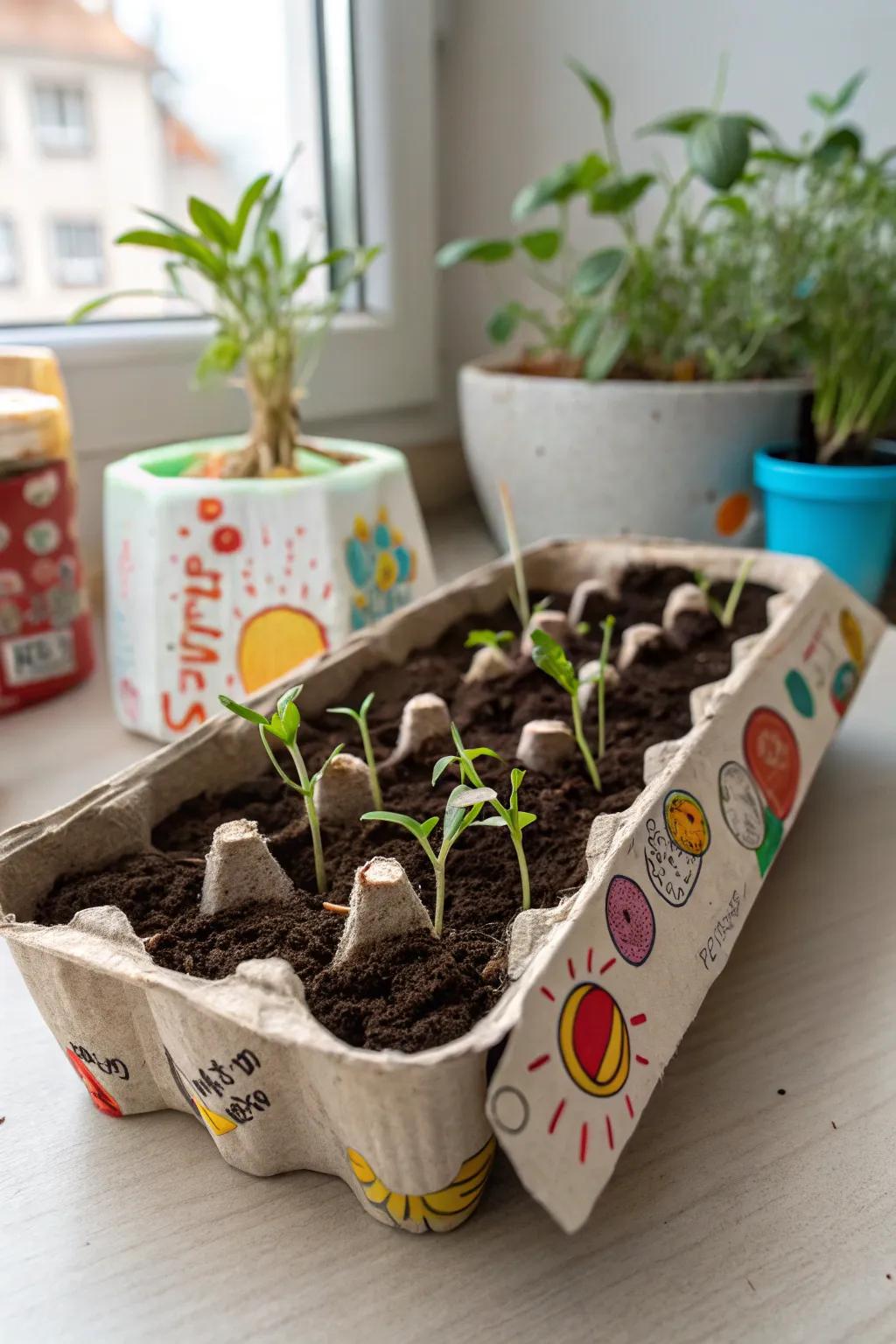 Let your kids grow their own plants with egg carton seed starters.