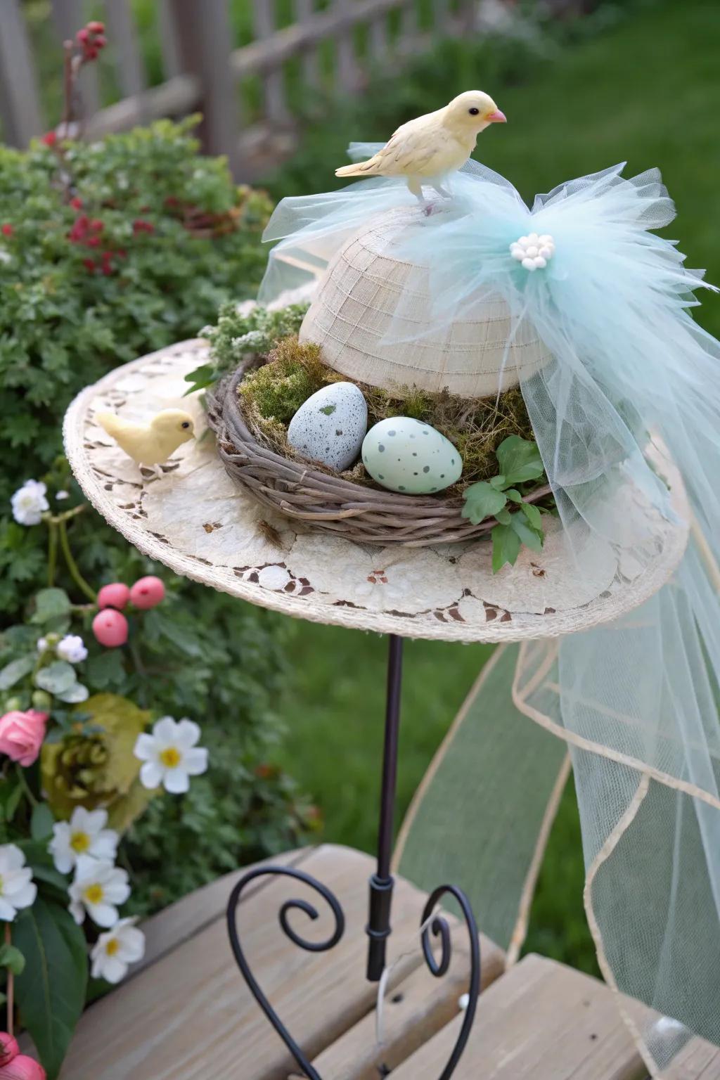 Celebrate new beginnings with a bird's nest bonnet.