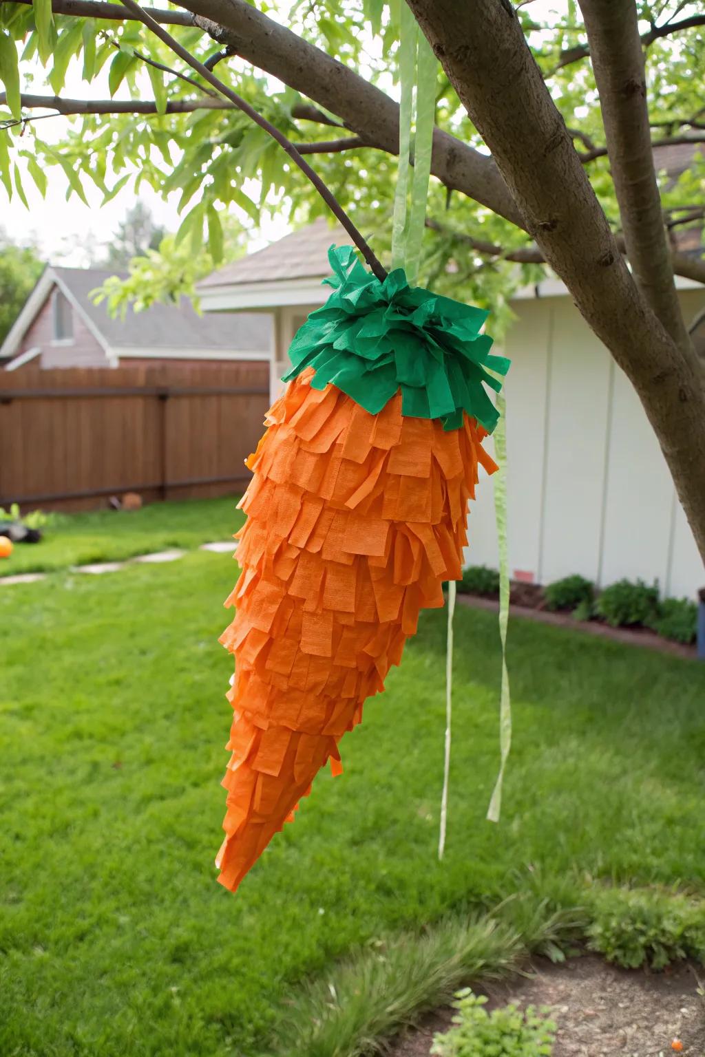 A charming carrot pinata perfect for Easter egg hunts.