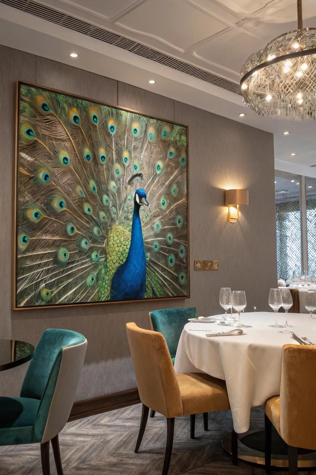 A peacock painting that adds a burst of color to any space.