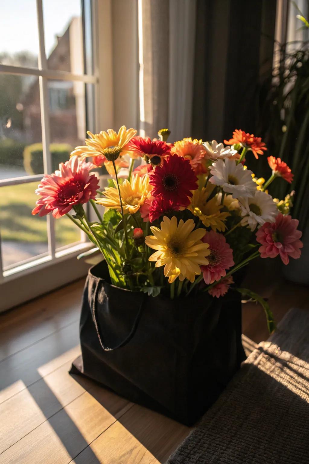 Vibrant florals on black canvas can brighten any space.