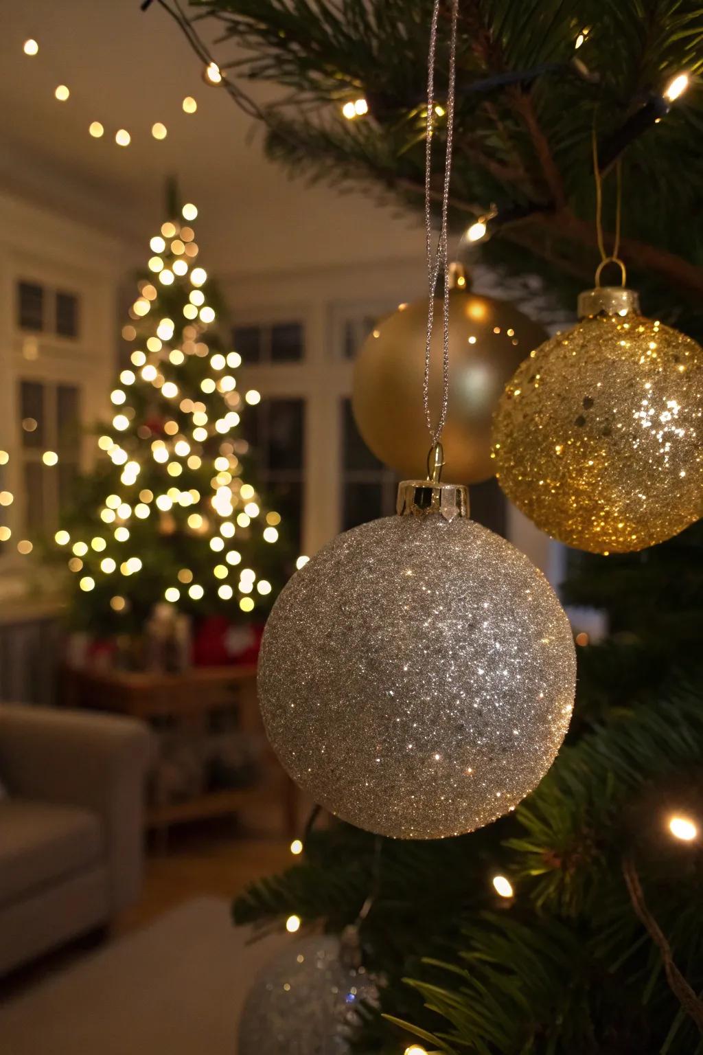 Glittered ornaments add a luxurious touch to any holiday setting.