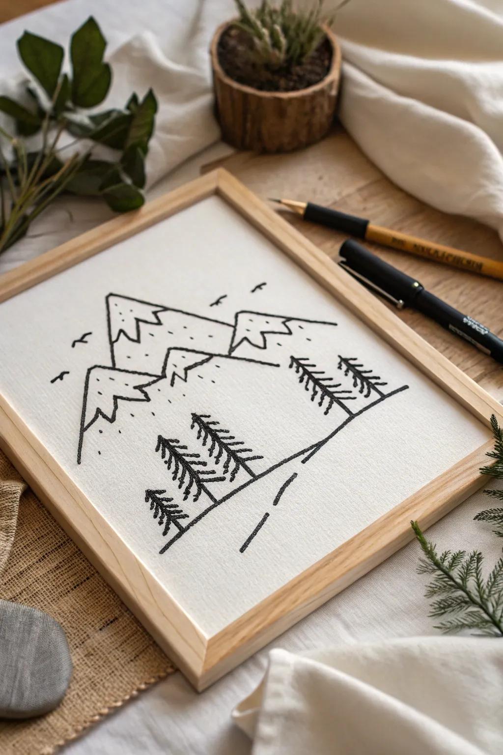 Embrace the tranquility of nature with minimalist doodle art.