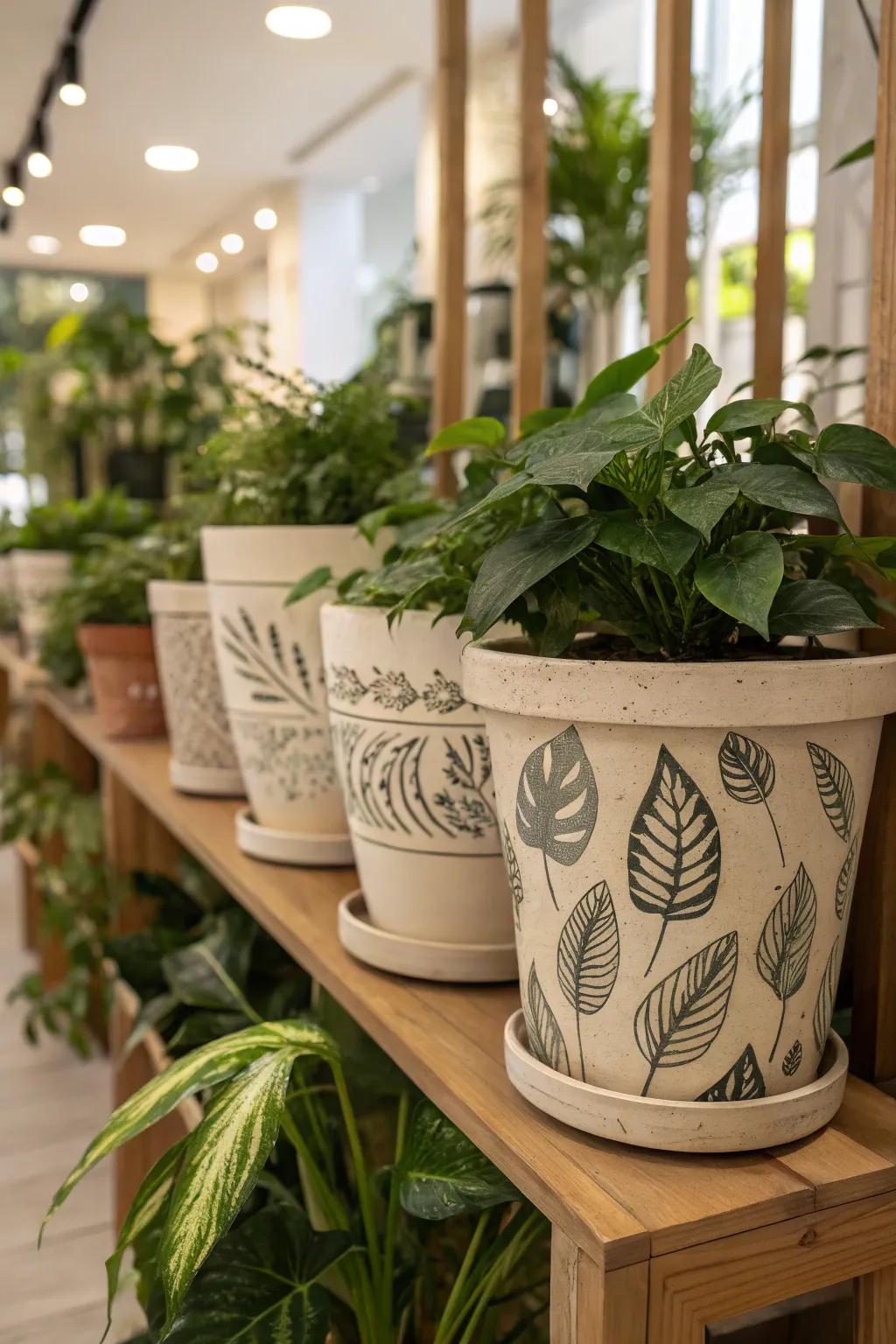 Add charm to your greenery with stenciled plant pots.