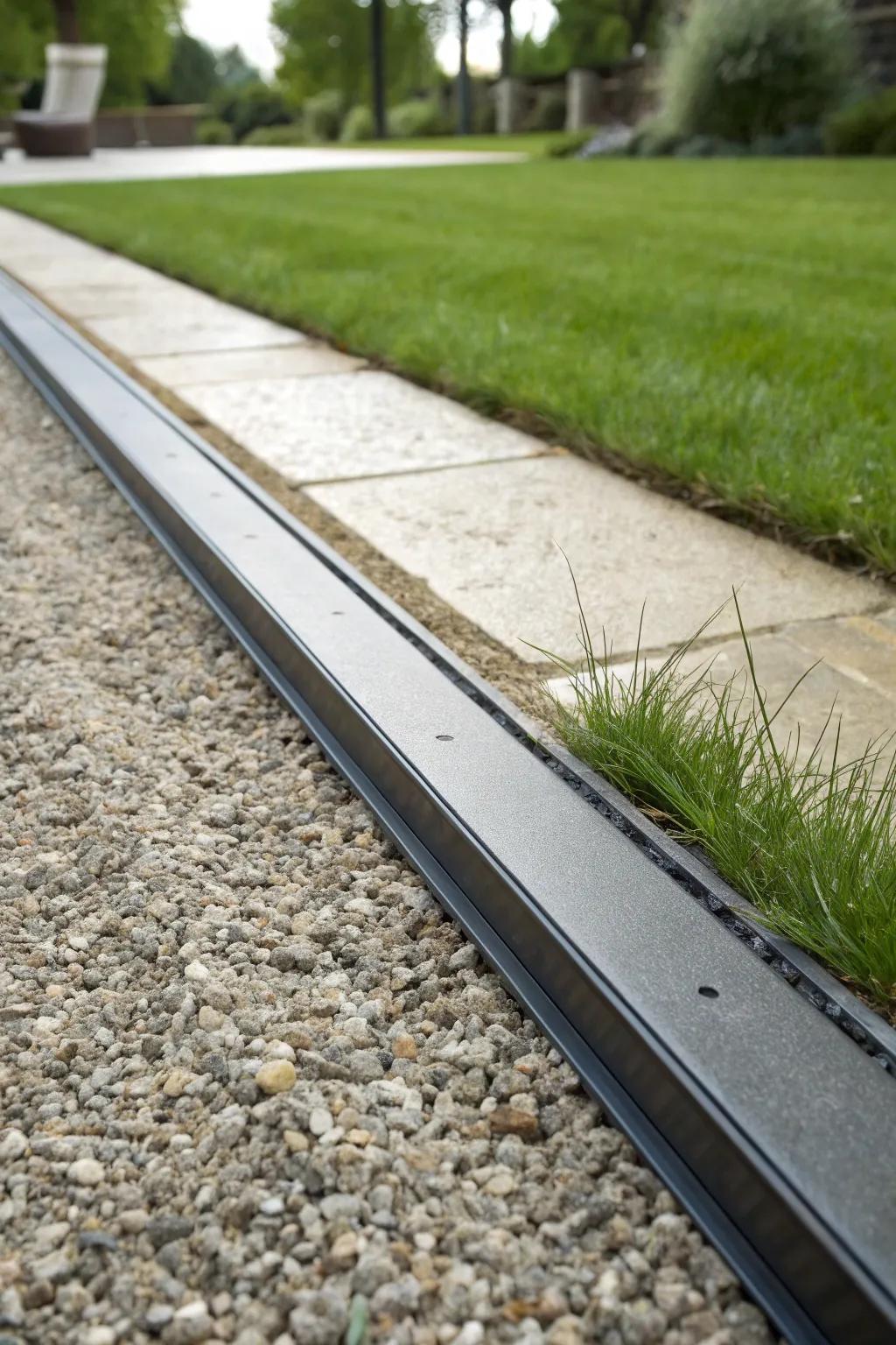 Enhance your driveway with sleek strip edging for a modern, minimalist look.