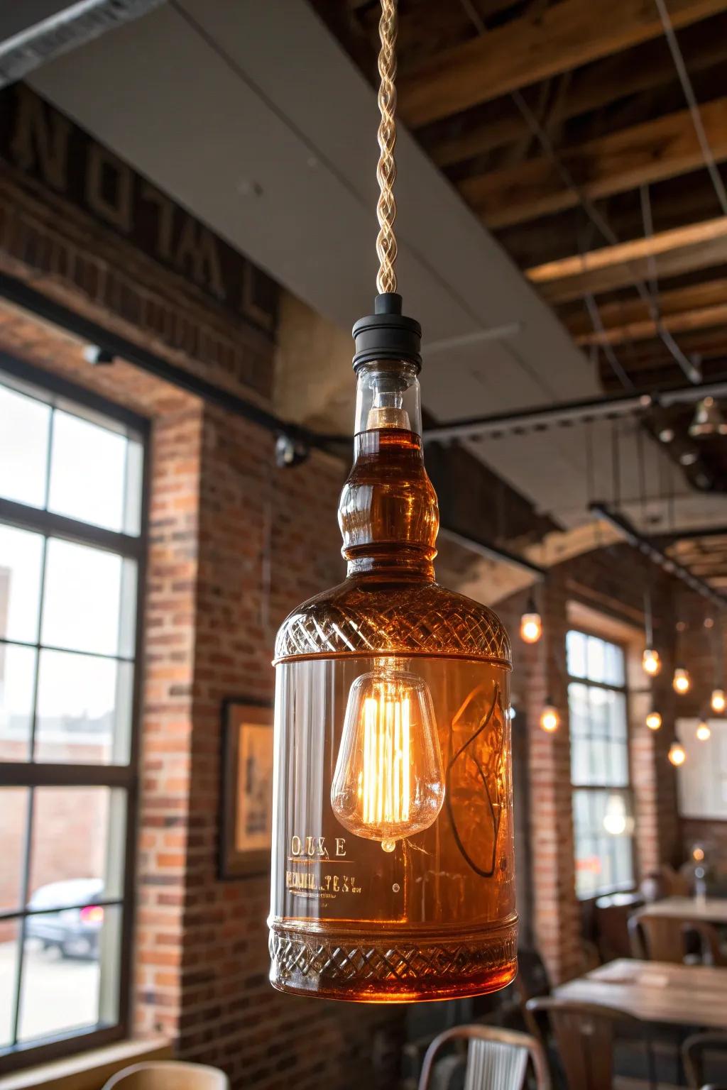 Elevate your space with handcrafted bourbon bottle pendant lights.