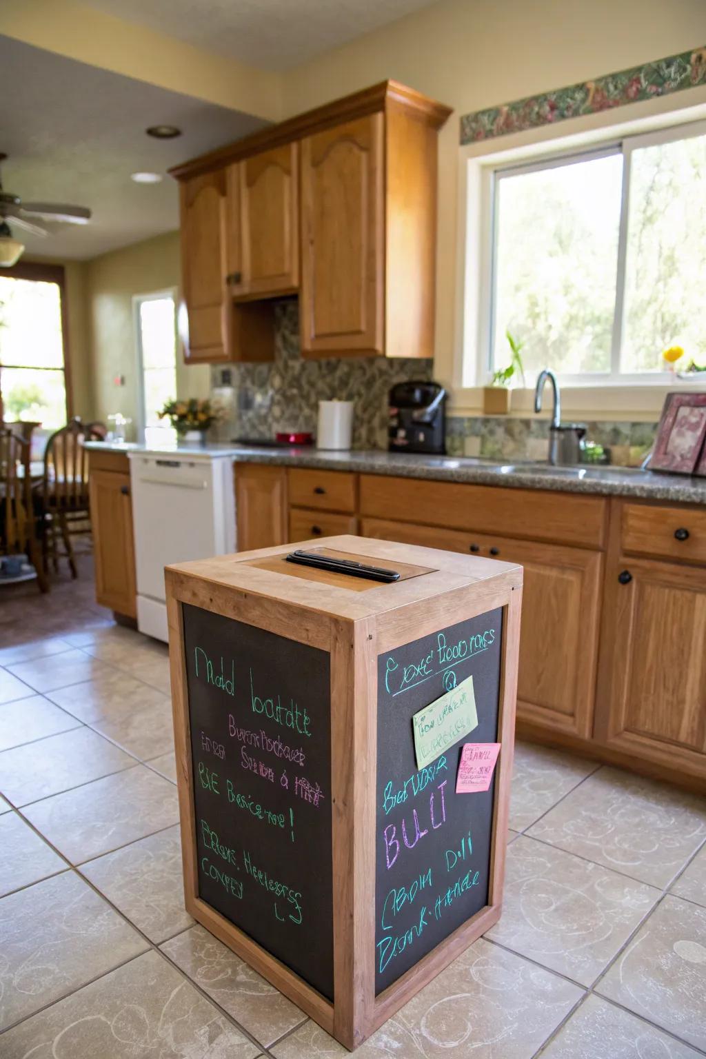 A chalkboard suggestion box encouraging family interaction.