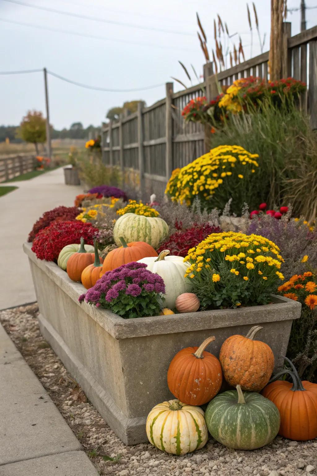 Pumpkins add a festive flair to any fall planter arrangement.