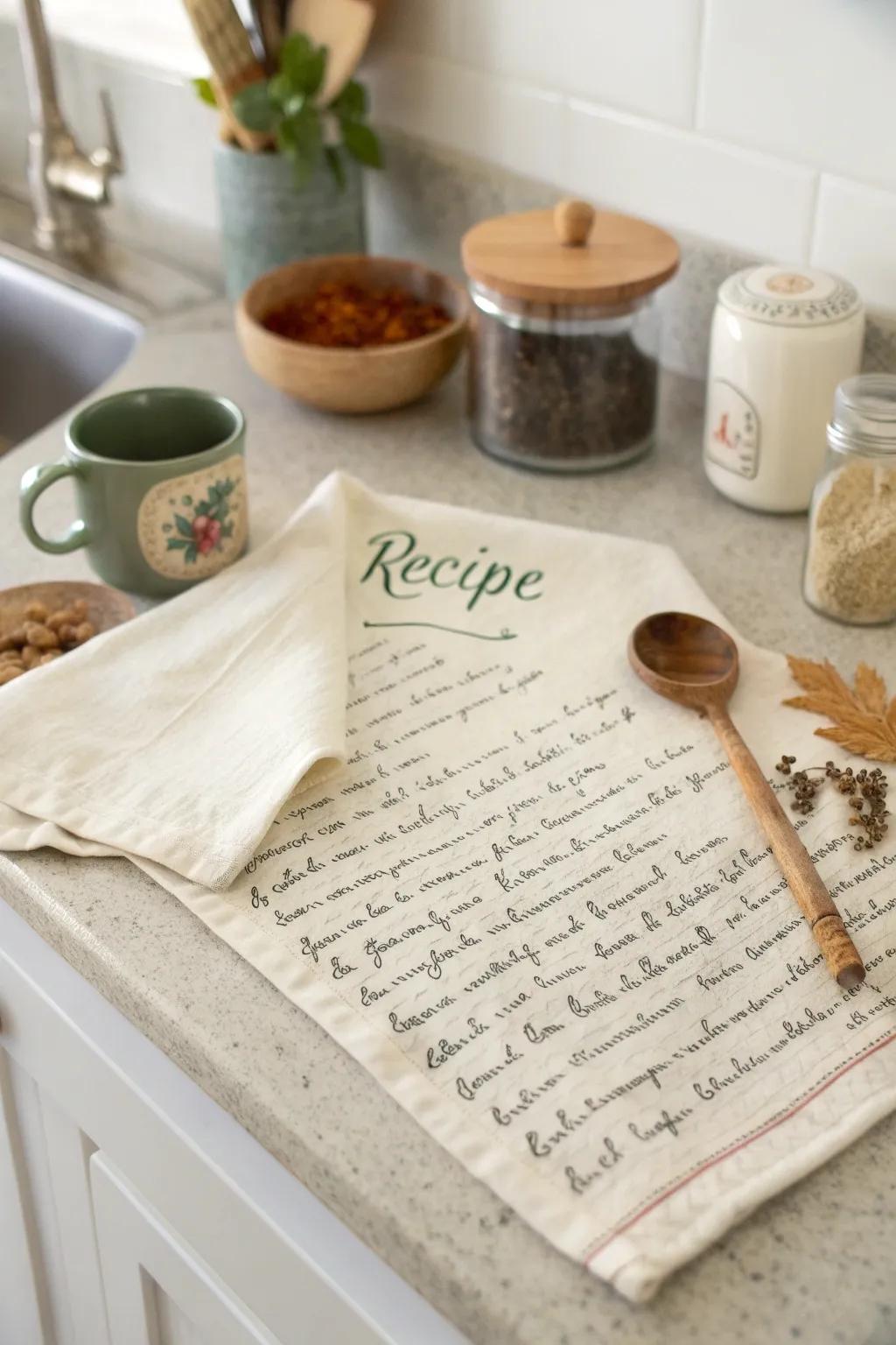 Family recipe tea towels are a cherished keepsake.