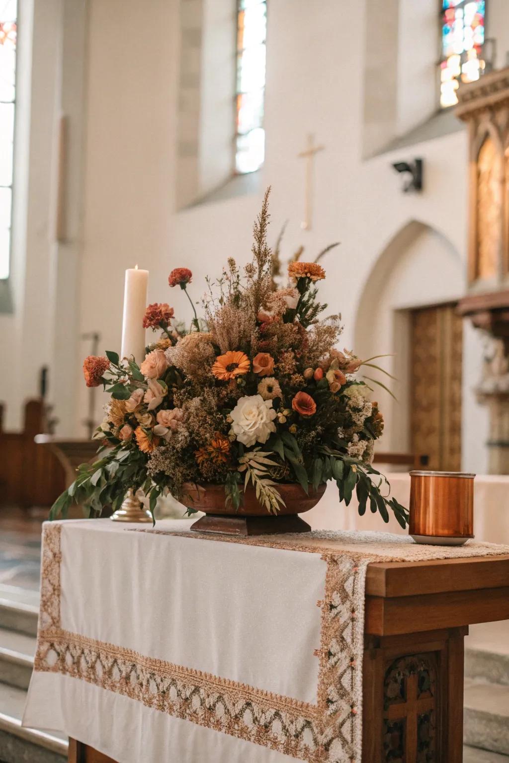 Floral centerpieces bring nature's beauty into church celebrations.