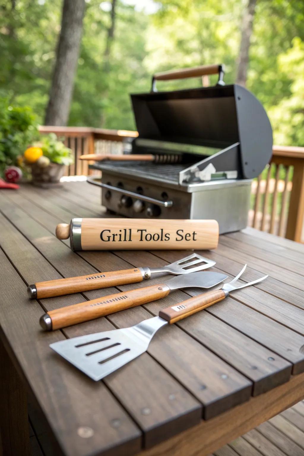 A personalized grill tools set for the BBQ-loving dad.