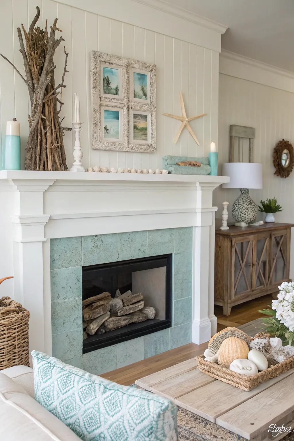 Driftwood can bring a soothing coastal vibe to your mantel.