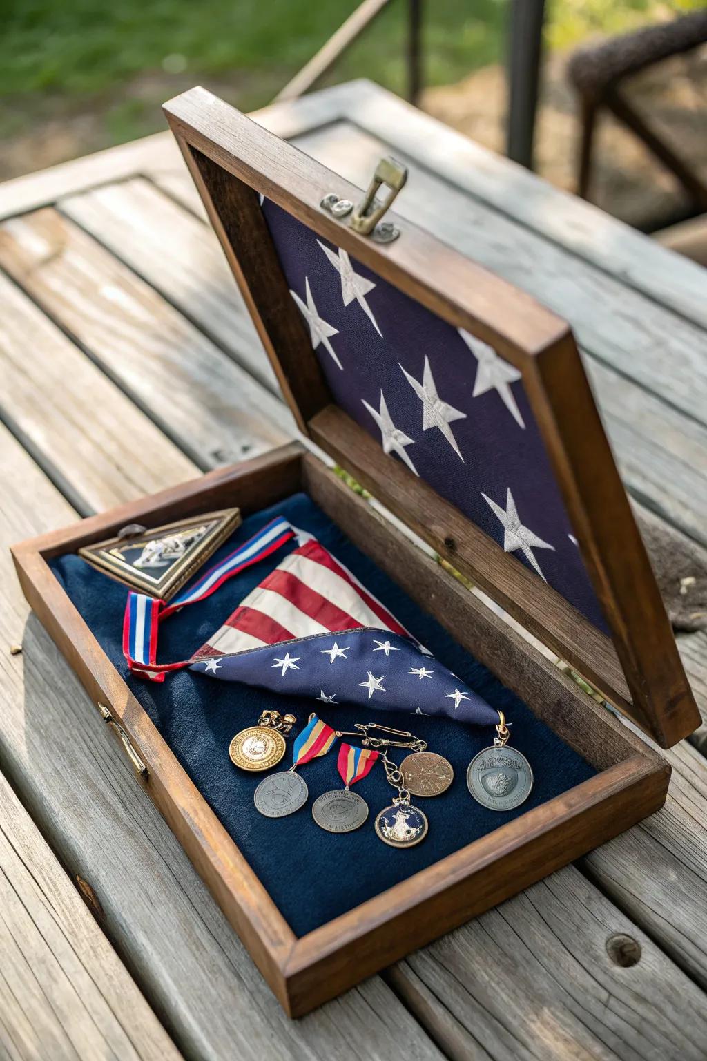 A proud display of medals and ribbons.