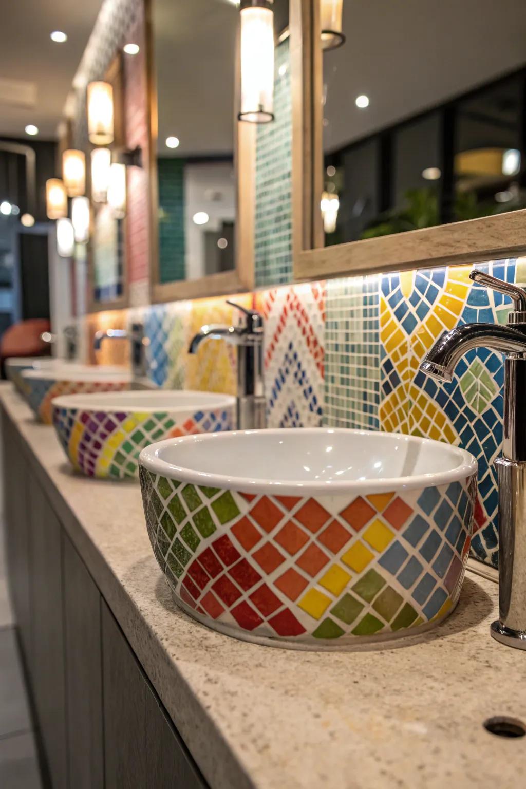 A vibrant mosaic-tiled bathroom that energizes the space.