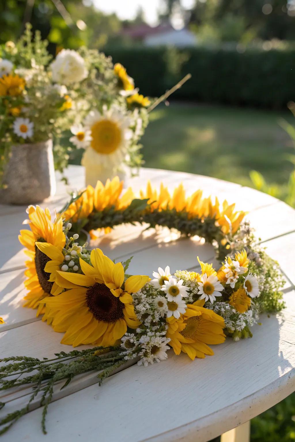 A joyful sunflower crown perfect for summer days.