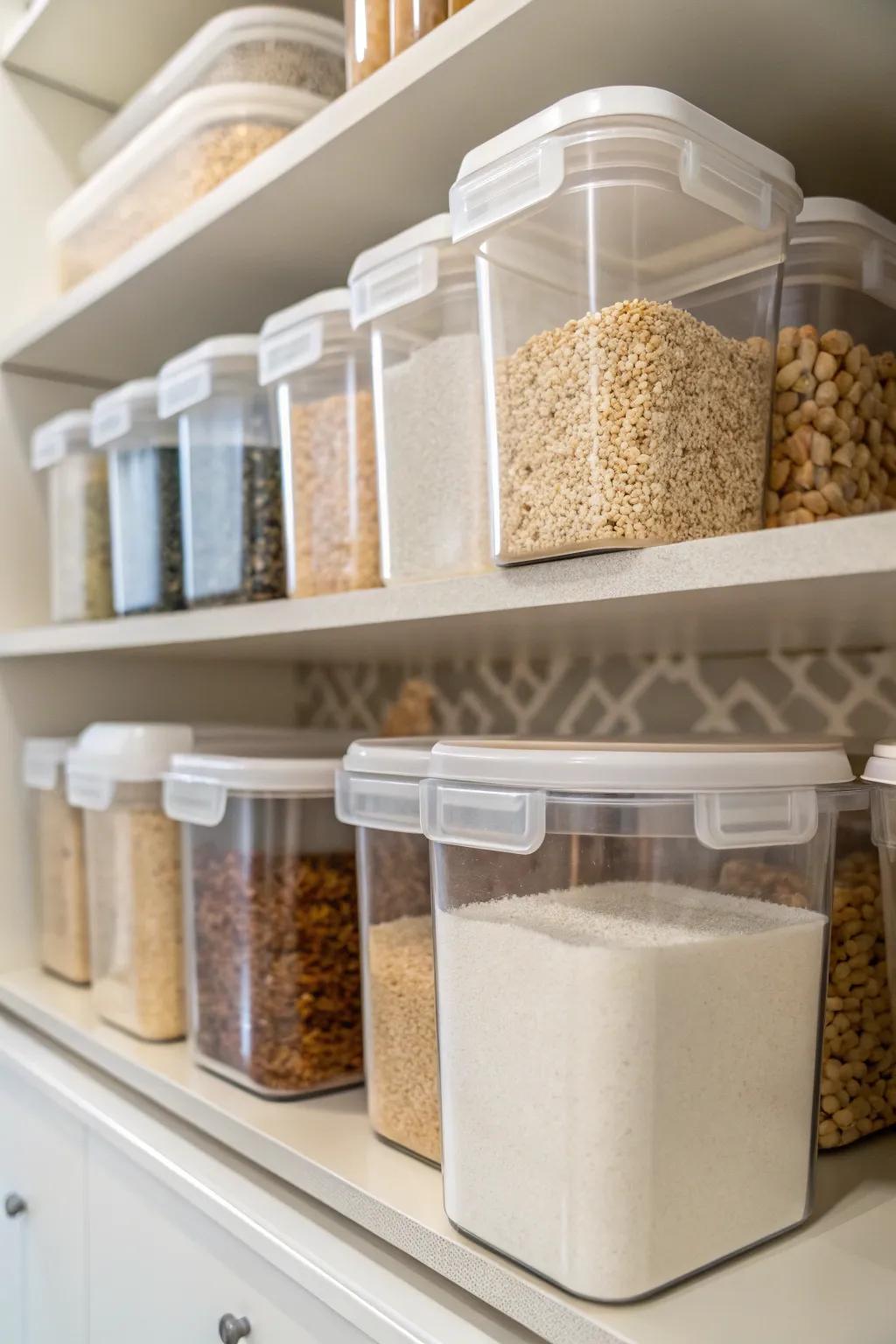 Clear containers for organized and visually appealing storage.