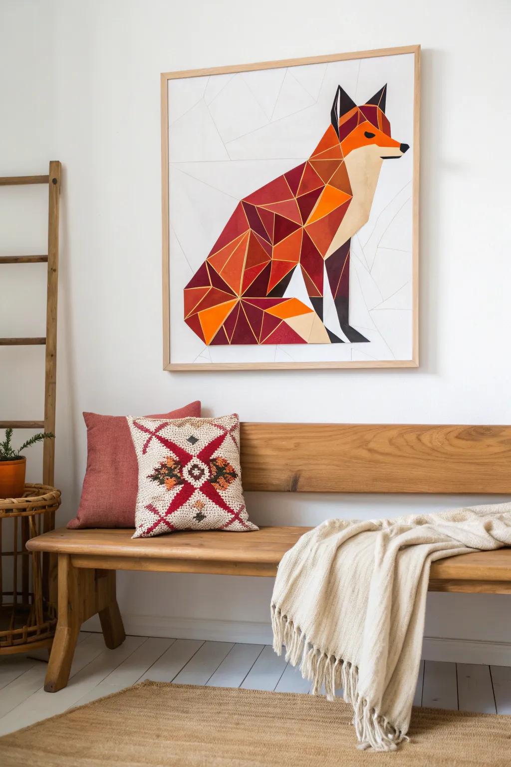 Embrace the charm of abstract fox art with bold colors and geometric flair.