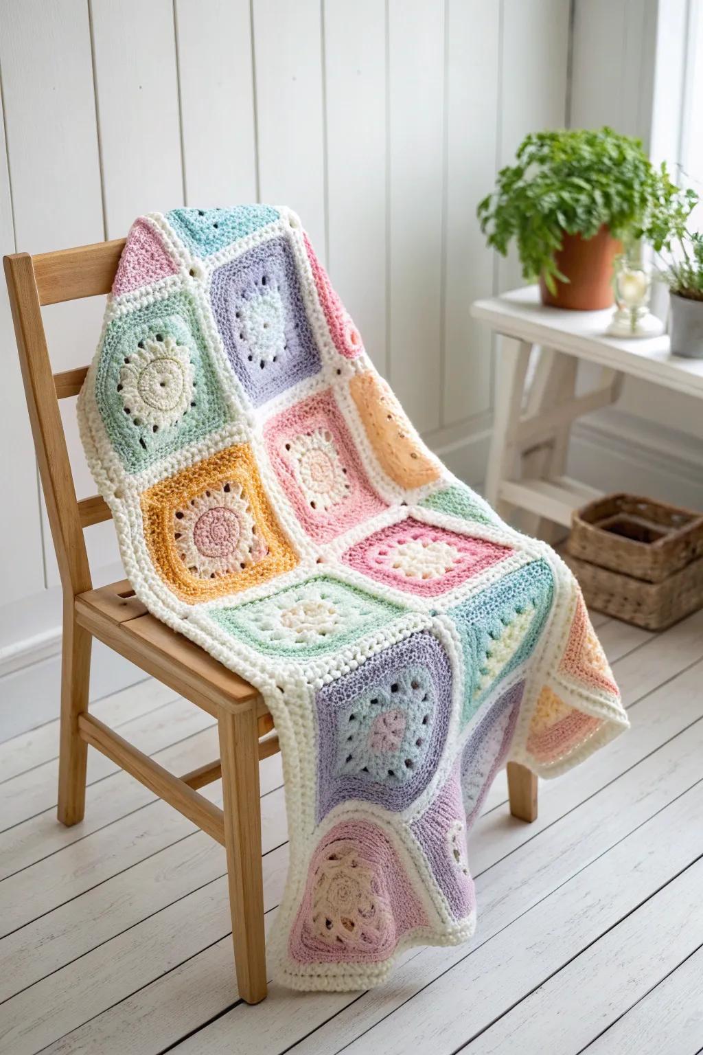 Wrap your little one in a rainbow of love with this stunning crochet patchwork blanket!