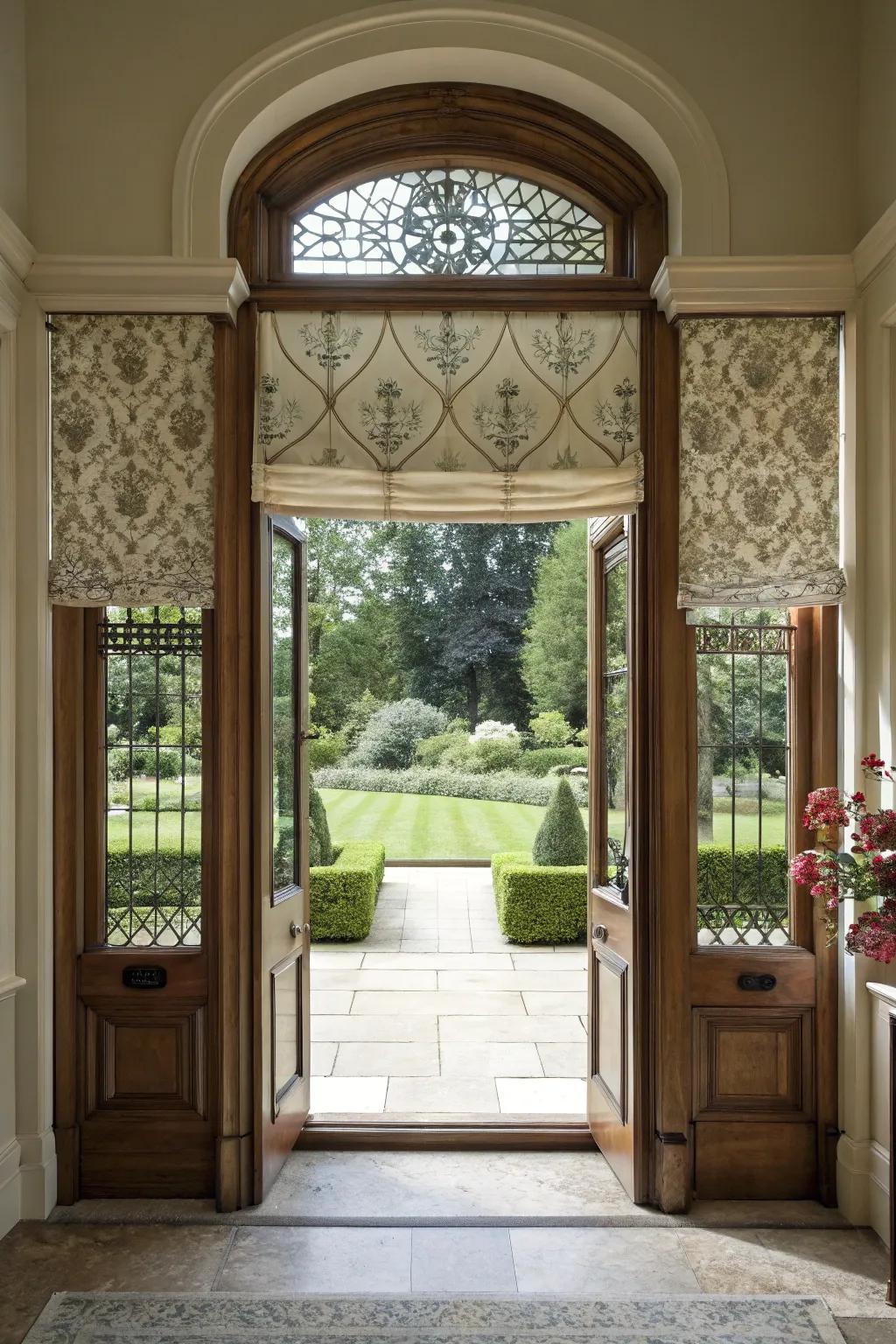 Sophisticated Roman shades adorning a chic entryway.