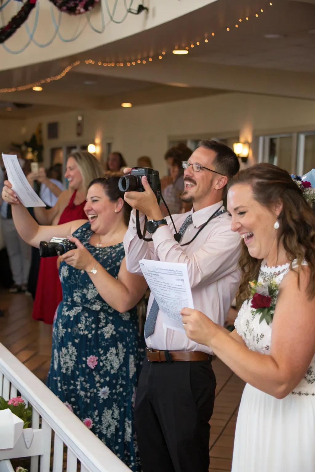 Guests dive into a fun photo scavenger hunt during the wedding.