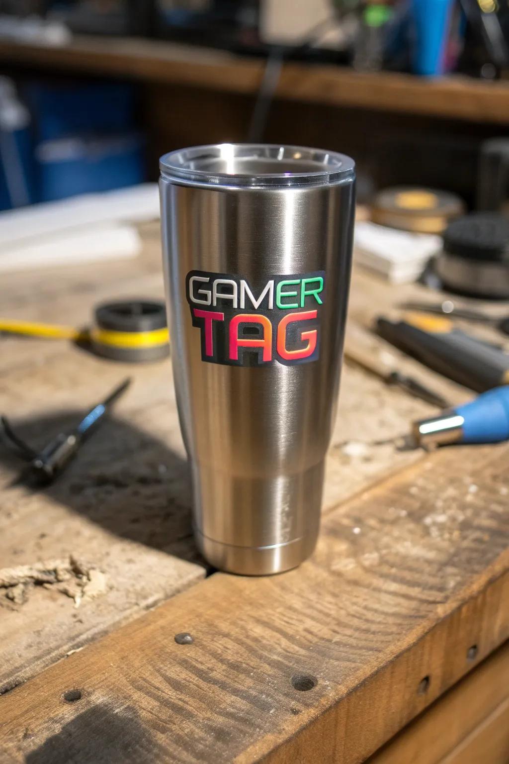 Elevate your game with a personalized touch—your gamer tag on a custom-crafted tumbler.